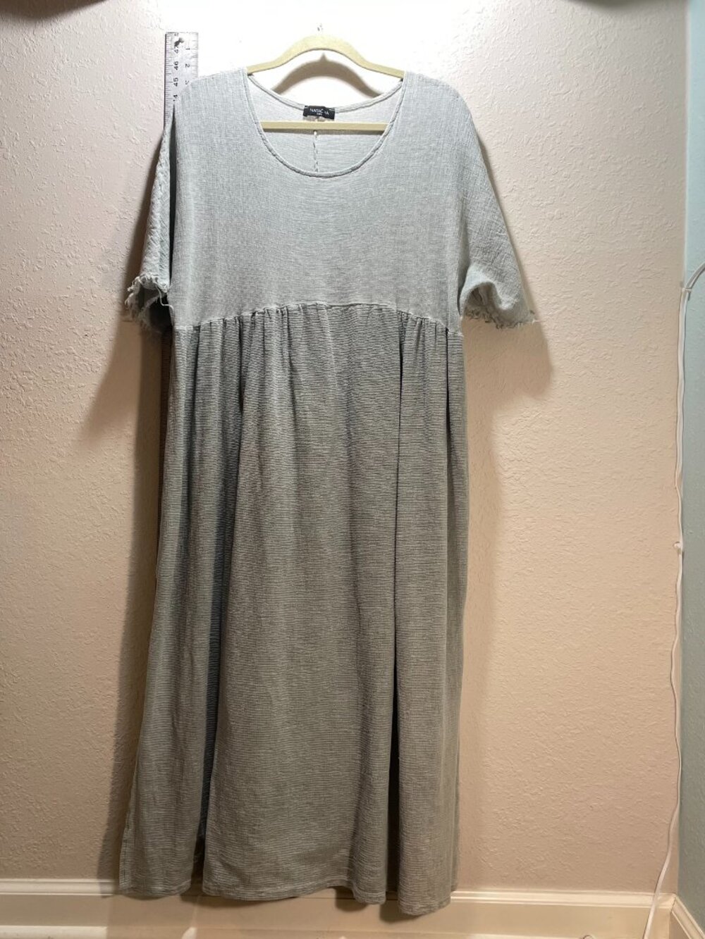 Natacha Paris Linen Cotton Midi Dress Green Moss Made in Italy - Large